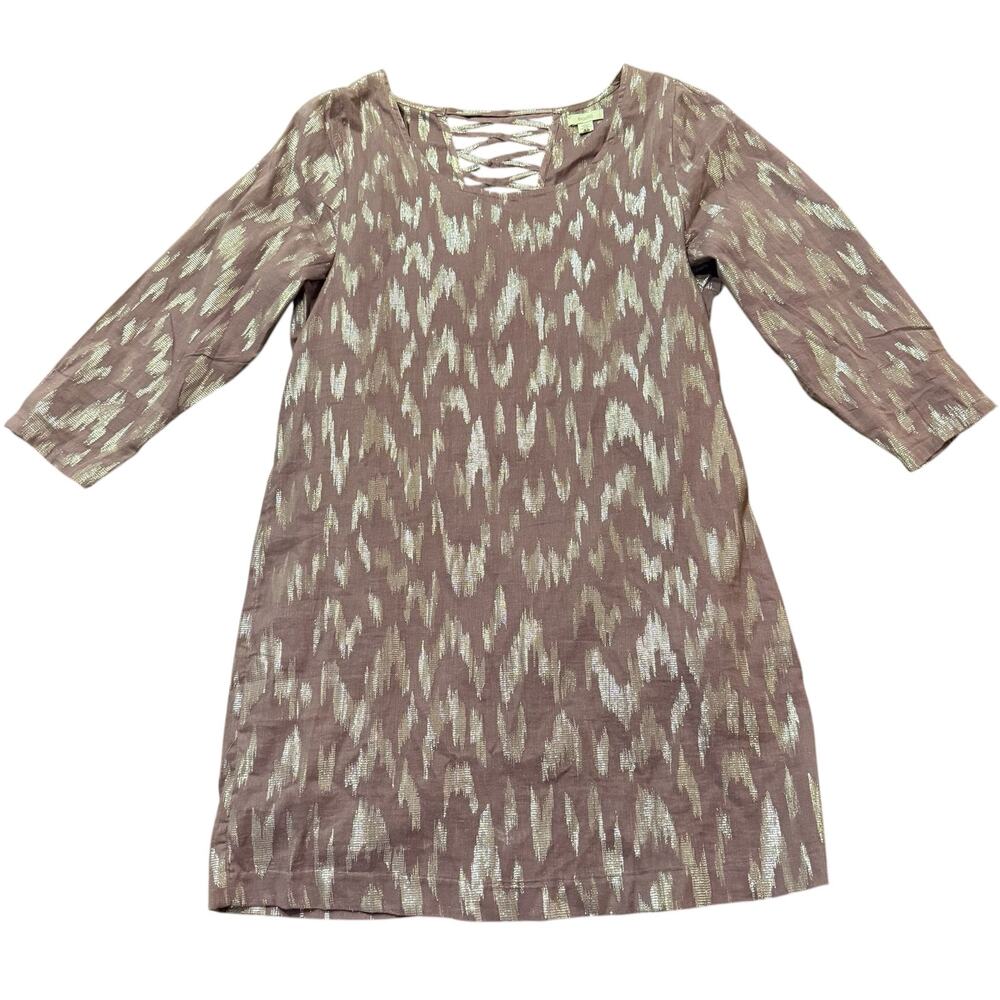 Ecote muted purple/plum dress with silver metallic abstract pattern, size XS